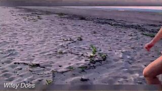 Look at those big tits flashing under the sunset sky