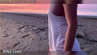 Look at those big tits flashing under the sunset sky