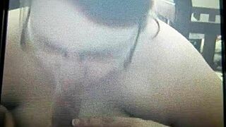 My BBW wife gives blowjob and gets cumshot at home.