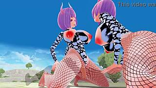 3d hentai girl gives blowjob with big tits and ass in fishnet