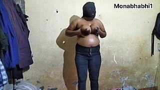 Indian sister-in-law stunning in her self made oil massage and her assets on show