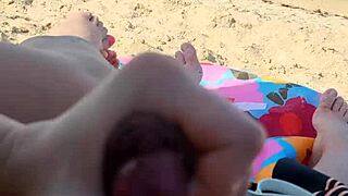 Wild handjob and blowjob session turns steamy beach holiday