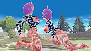 3d hentai girl gives blowjob with big tits and ass in fishnet