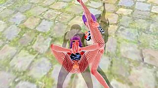 3d hentai girl gives blowjob with big tits and ass in fishnet