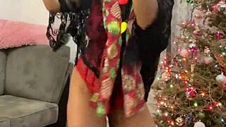 Seductive red lingerie mature Latina beauty in this Christmas season