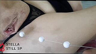 Blonde amateur performs pompoarism as teacher inserts balls