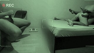 Voluptuous wife carries on an affair on the bed with his aroused husband watching
