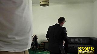 Skinny submissive bound and deep throats cock