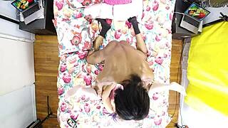 behind the scenes, vixen vanity with black christ, overhead view of big black cock in pussy and ass.