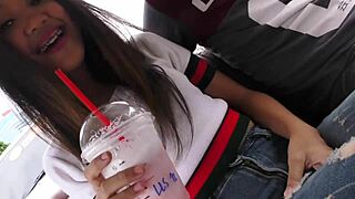 Asian Teen Sips Milkshake Before Getting Nailed Doggystyle
