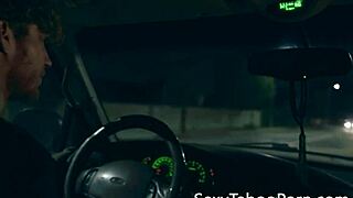 Squirting babe with trimmed pussy gets fucked in missionary position in the car