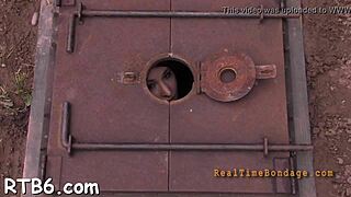 Couple engages in sadomasochism with serf collar, bondage, and hardcore sex competition