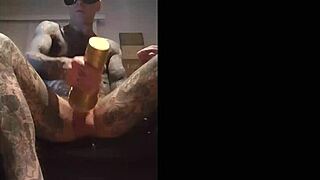 A steamy, solo session with Fleshlight and a tattooed guy playing around