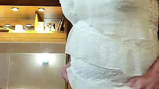 Shemale models new panties, showing big tits!