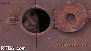 Couple engages in sadomasochism with serf collar, bondage, and hardcore sex competition