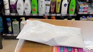 Asian Ladyboy Shows Her New Thong In Convenience Store
