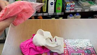 Asian Ladyboy Shows Her New Thong In Convenience Store