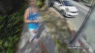 icy blonde teen 18+ gets fucked in the back alley, panties down and thong exposed