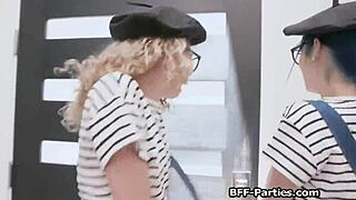 Sexy painters ride nude model's hard cock in wild group