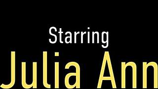 Blonde mom Julia Ann blows cock for tit cum