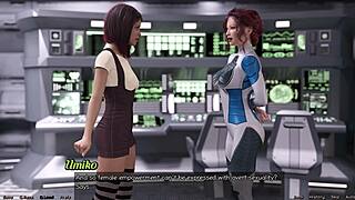 Cartoon sex female big tits lesbian action in space