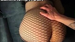 She enjoys the moment in stockings and heels.