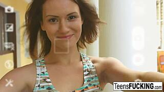 Pretty Sofy's selfie fun turns to nude fucking and assfucking, cumshot climax.