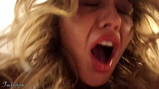 real couple fucks hard, she moans and cums on dick, cumshot on belly