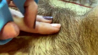 closeup trimming super long pussy hair revealing big clit