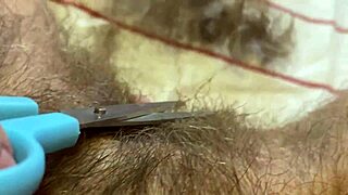 closeup trimming super long pussy hair revealing big clit