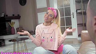 Blonde teen Elena gives monster blowjob then gets fucked 😈