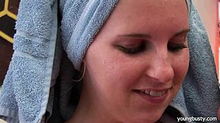 Young Elle's big tits get cummed on