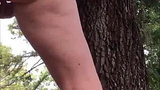 Naughty slut outside in cute panty