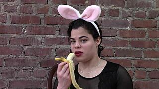 Crazy banana fetish and crazy rabbit toy fun