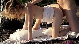 amateur with tiny tits swallows jizz outdoors