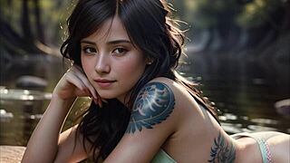 Zbirka tetovaž kaže azijsko blondinko z obrito pičko in vročim črnilom