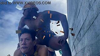 Daddyblackxxx1 takes ericsockz for outdoor gay pounding