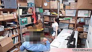 A mall security officer gives a wild pussy pounding to Tiny girl