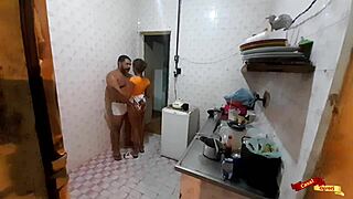 Fucking my skinny Latina stepdaughter in the kitchen with anal, she's 18+.