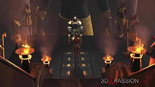 The Egyptian god Anubis licks tight with a young slave in his sacred temple