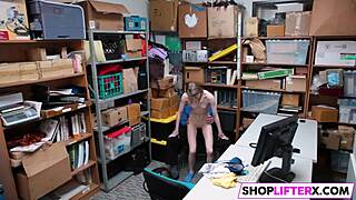 Tiny teen gets caught stealing and makes good by getting her face fucked