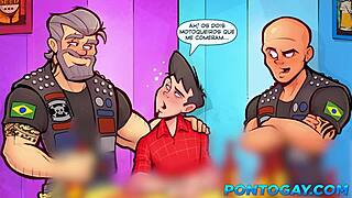 Hey, watch this young guy take two rods in wild gay action!