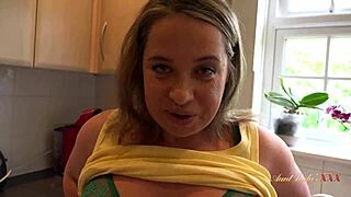 Fucking busty stepmom olga in the kitchen pov, taboo cougar sex experience