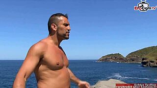 Sexy wavy-haired blonde takes outdoor anal in hot 3some