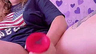 Hot girl passionately fucks her hairy pussy with huge horse dildo, squirting orgasm.