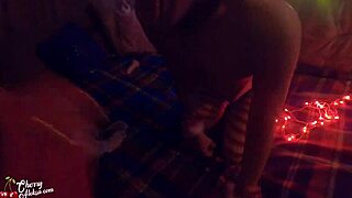 Christmas milf performs sloppy blowjob and doggy anal sex creampie closeup