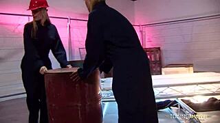 blonde girls chatting together with a handsome worker