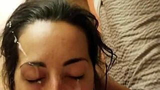 girlfriend receives a big facial surprise