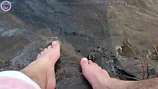 Mika’s big feet enjoy the water and she is a BBW.