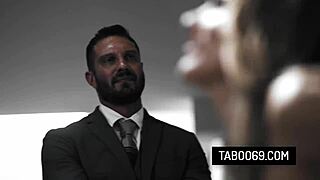 Blonde Milf Ella Reese Bangs Investigator in Threesome with Clueless Husband.